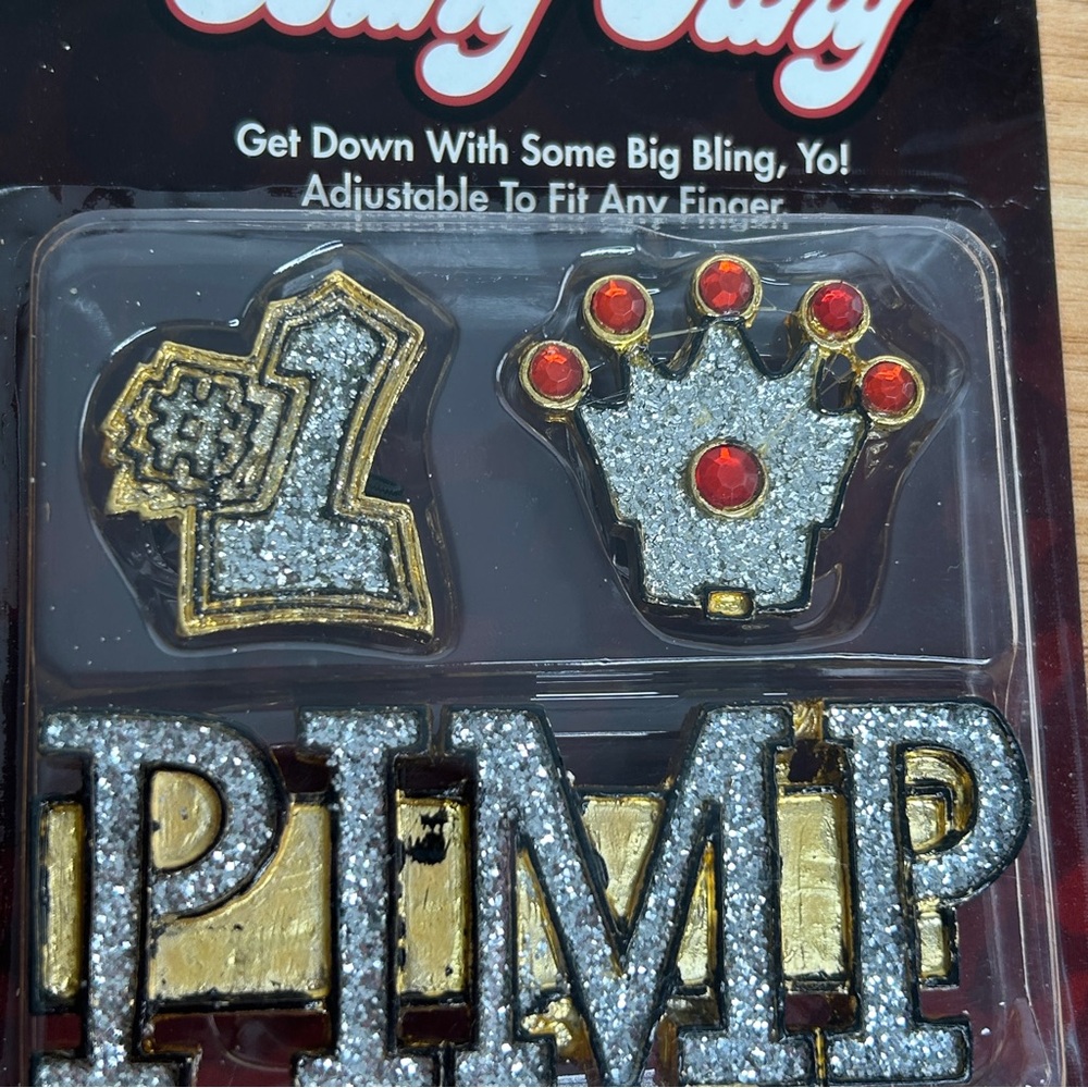 Adult Pimp Halloween Costume Bling Rings Plastic Silver Crown #1 Rap Cosplay NEW - Picture 8 of 11